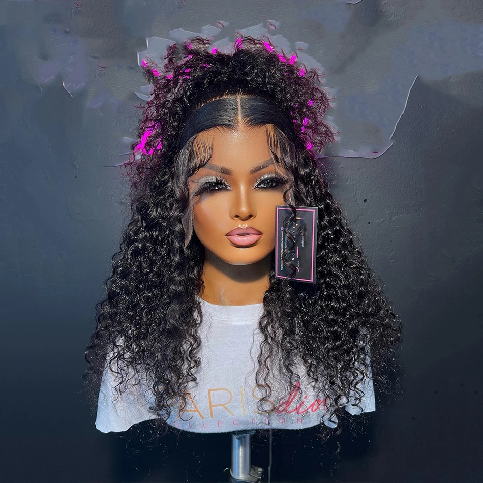

Soft 26inch Bob Natural Black Glueless 180Density Long Kinky Curly Deep Lace Front Wig For Women With Baby Hair Preplucked Daily