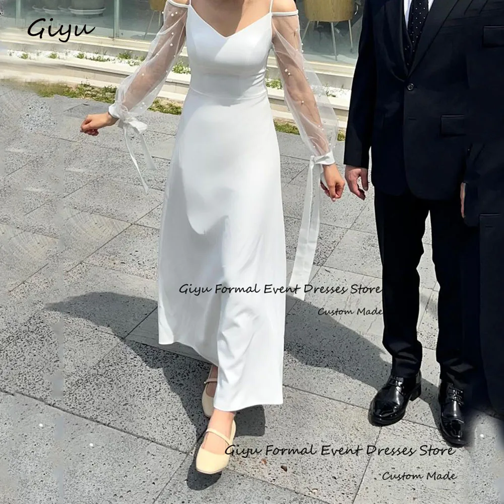 Giyu White A-line Wedding Dress Photo Shoot Spaghetti Strap Ankle-Length Vestidos De Novias 2024 Evening Gown Dress