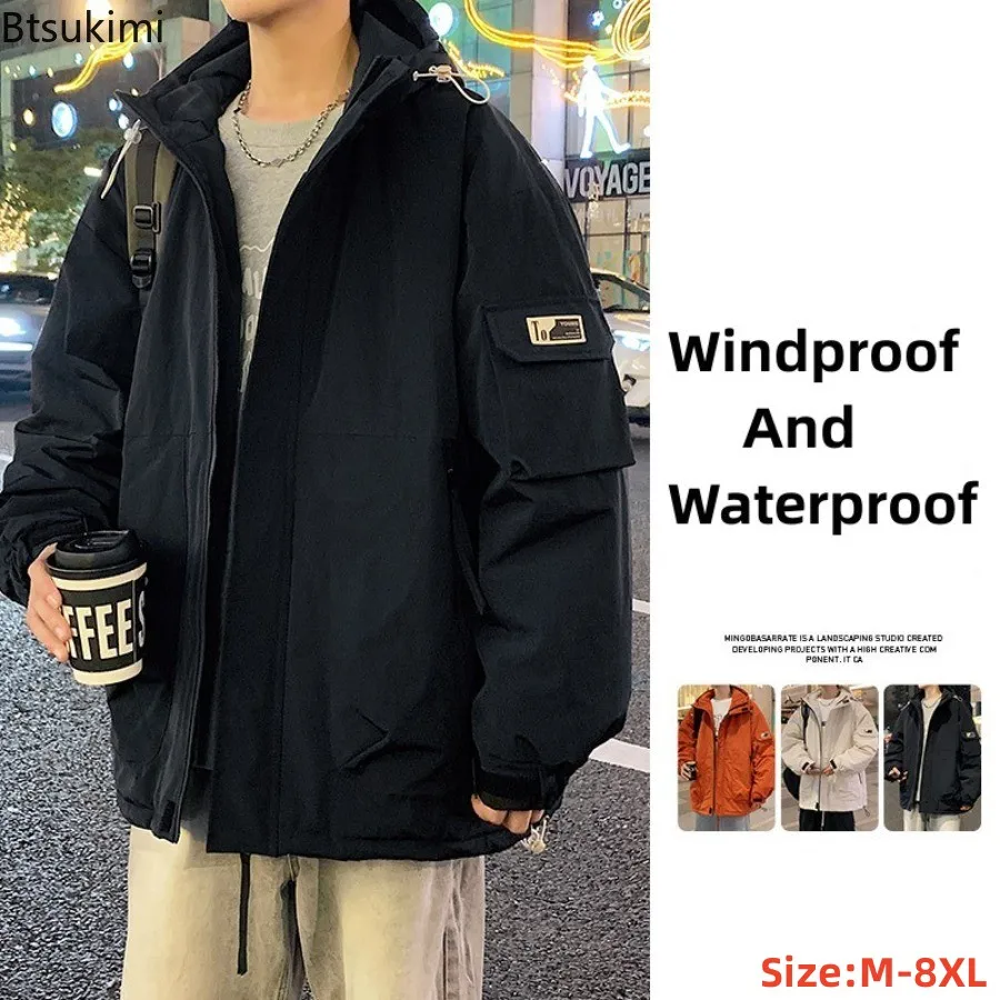 Winter Men's Warm Parkas Korean Fashion Hooded Windbreak Coats Casual Versatile Loose Thicken Down Cotton Jackets Plus Size 8XL