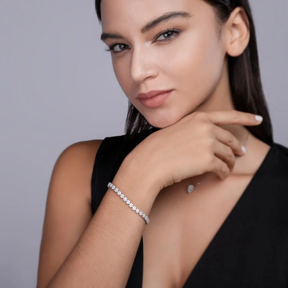 Apaison Sparkling Single Row Moissanites Women Tennis Bracelet - Wedding Engagement 925 Sterling Silver Bangles Jewelry Gift