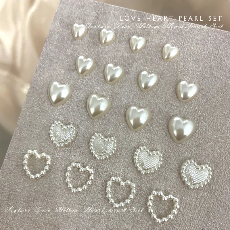 100pcs/bag New Mixed White Pearl Love Heart Shaped Nail Art Charms Half Round Beads Design For Nails DIY Manicure Decoration