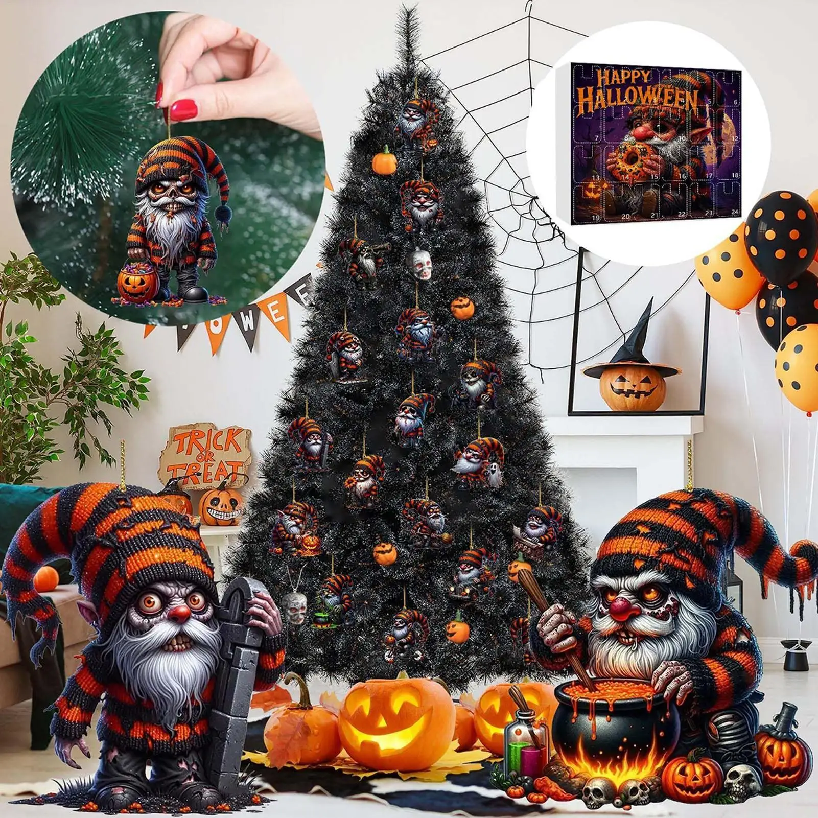 Calendario de cuenta regresiva de Gnomo de Halloween, juguetes de adorno de cuenta atrás para Halloween, figuras de muñecas, decoración para cocina, suministros para fiesta en casa