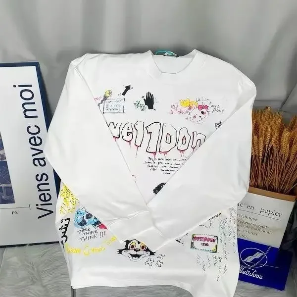 WE11DONE Graffiti Hand Drawn Print Long Sleeve T Shirt Oversized Unisex Fall Winter