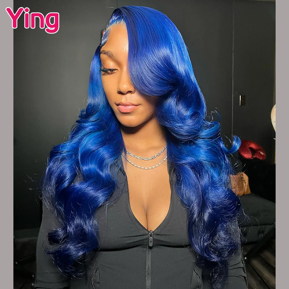 

Ocean Blue Colored 200% Body Wave 13x4 13x6 Lace Frontal Human Hair Wig PrePlucked Brazilian Remy Ready Go Wigs For Black Women