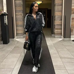 Temu sequined set Amazon AliExpress independent station 2024 European and American women's casual long-sleeved jacket trousers