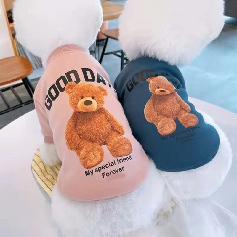 Cartoon Dog Clothes New Puppy Bottom Shirt Pet Winter Warm Pullover Yorkshire Soft Two Legs Clothes XS-XL