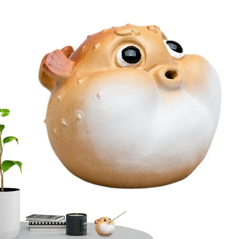 Cute Puffer Fish Ornament Fat Fish Desk Decoration Holiday Birthday Gifts Kids Girl Chinese Tea Pets Incense Holder Home Decor