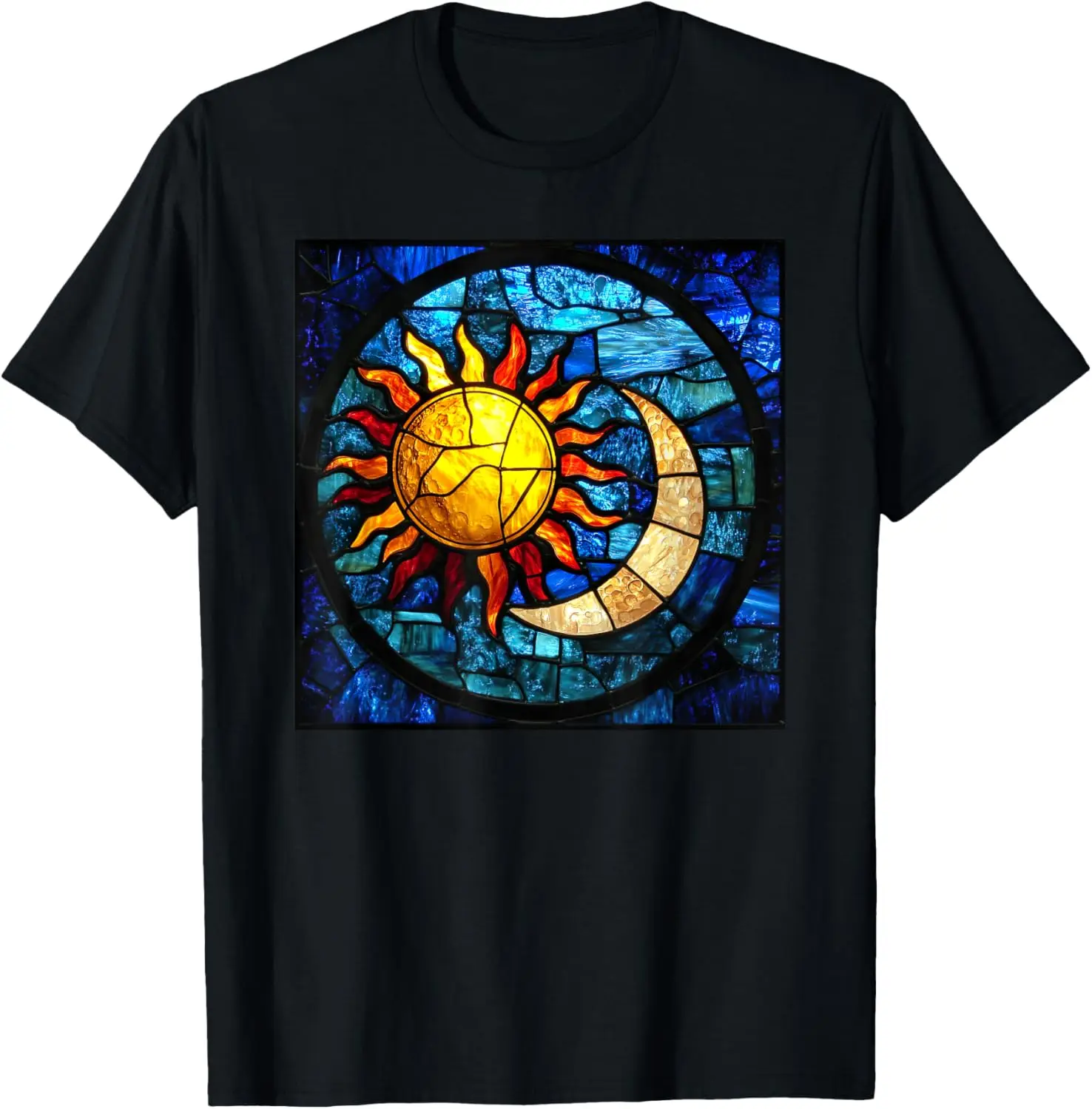 Sun Moon Stained Glass Pattern Print T-Shirt