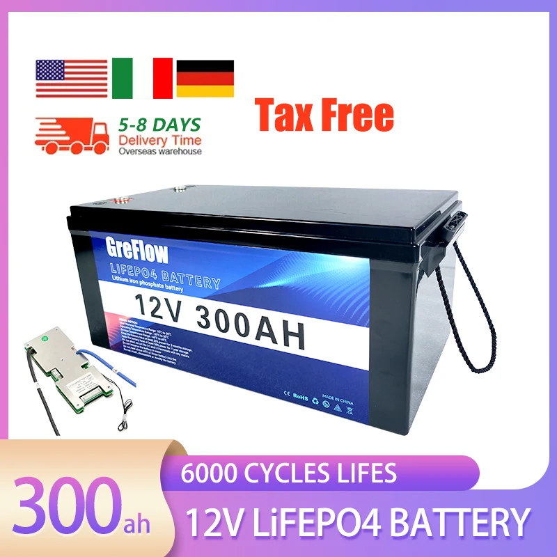 A Grade LiFePo4 12V 24V 100Ah 200Ah 300Ah Battery Pack cell Lithium Iron Phosphate Batteries Built-in BMS For Solar Boat No Tax