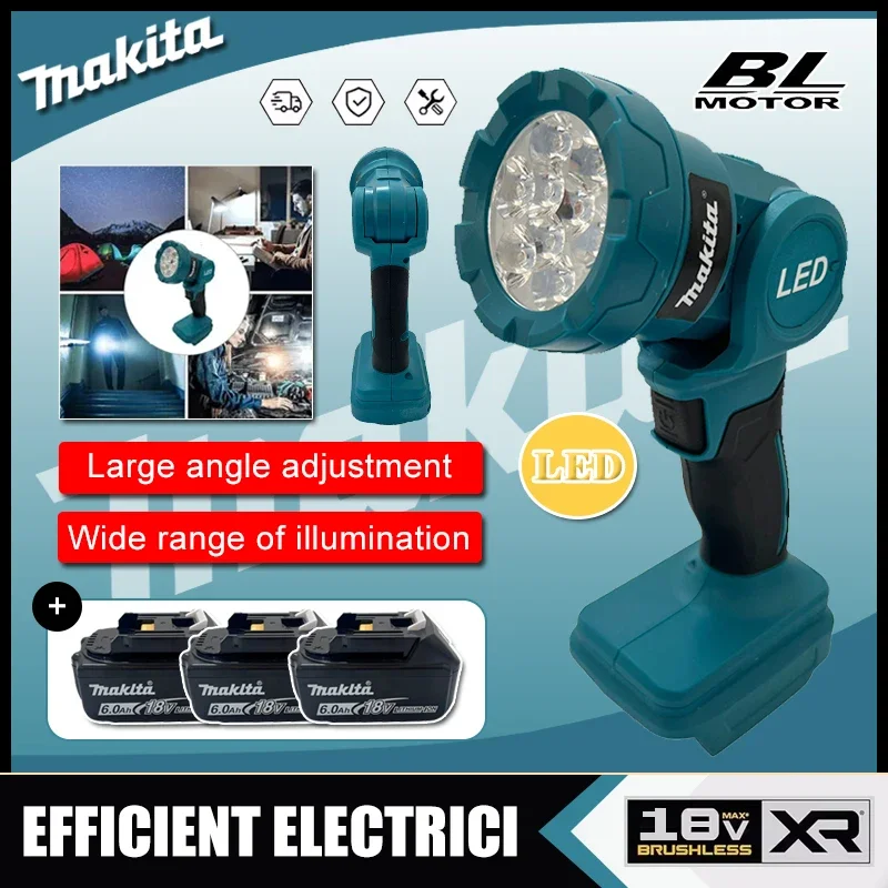 

Аккумуляторный светодиодный рабочий фонарь Makita, перезаряжаемый фонарик, 18В, электроинструмент, для использования в помещении и на улице, ночной прожектор, инструмент для поиска