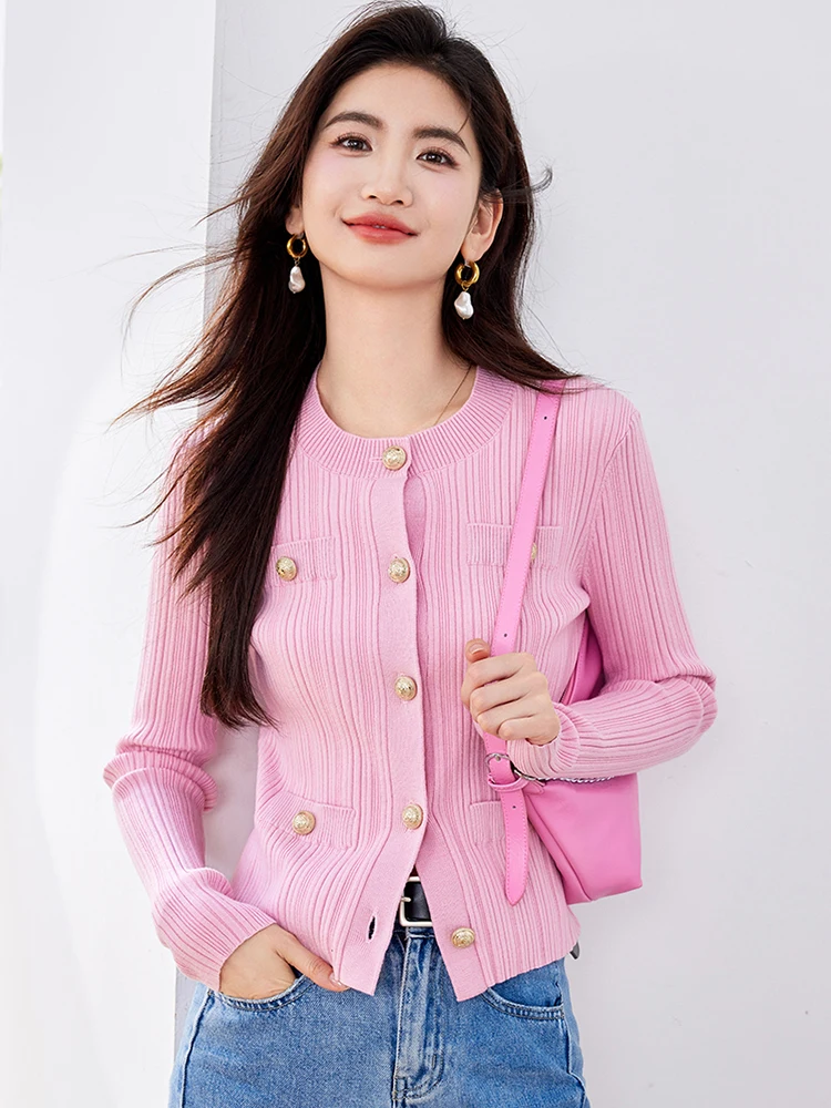 2024 New O-Neck Temperament Small Fragrant Wind Women Slim Fit Sweater Long Sleeve Top Coat Office Lady Chic Cardigan