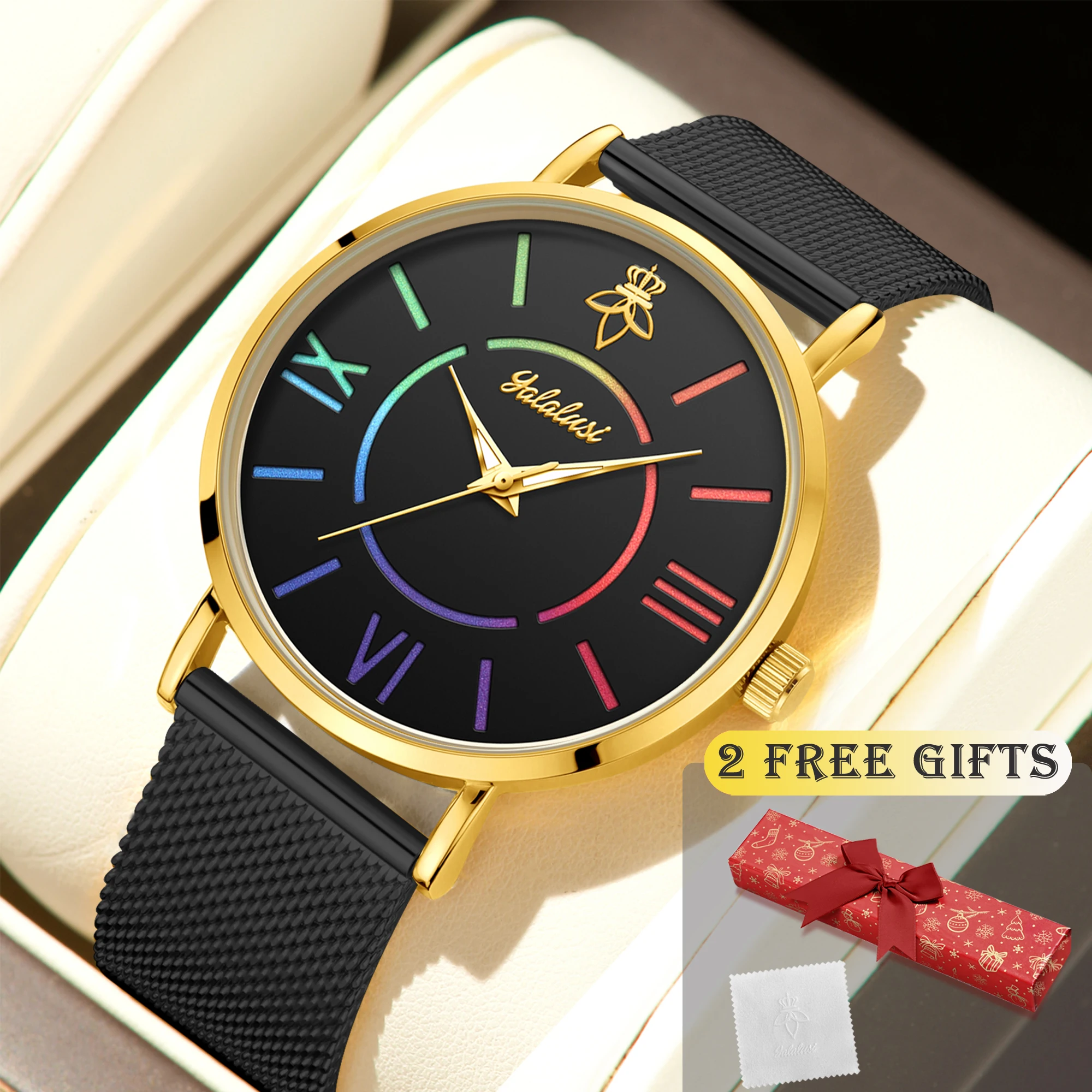 

Бренд Yalalusi 1, уникальные красочные кварцевые часы с римскими цифрами, легкий удобный ремешок с подарочной коробкой и тканью