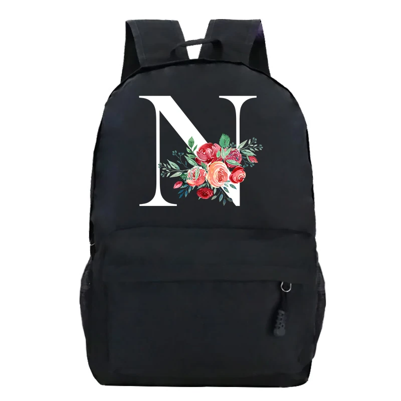 Vintage Fashion Letter Floral Alphabet Backpacks Women Y2k Aesthetic All Match Bookbags Flower School Bags for Teenage Girls