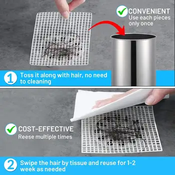100 ks jednorázových lapačů vlasů do sprchového odtoku, čtvercových samolepek na lapač vlasů do koupelny a kuchyně - Bast Hair Catcher 8 nejlepší prodej čtvercový sprchový odtok lapač vlasů - №5