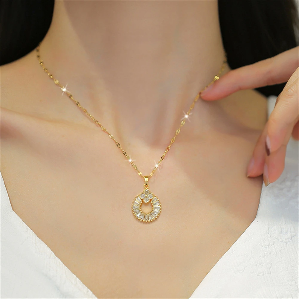 Jewelry Sets For Women Circle Four Leaf Clover Earrings Stainless Steel Chain Flower Necklace Accesorios Para Mujer