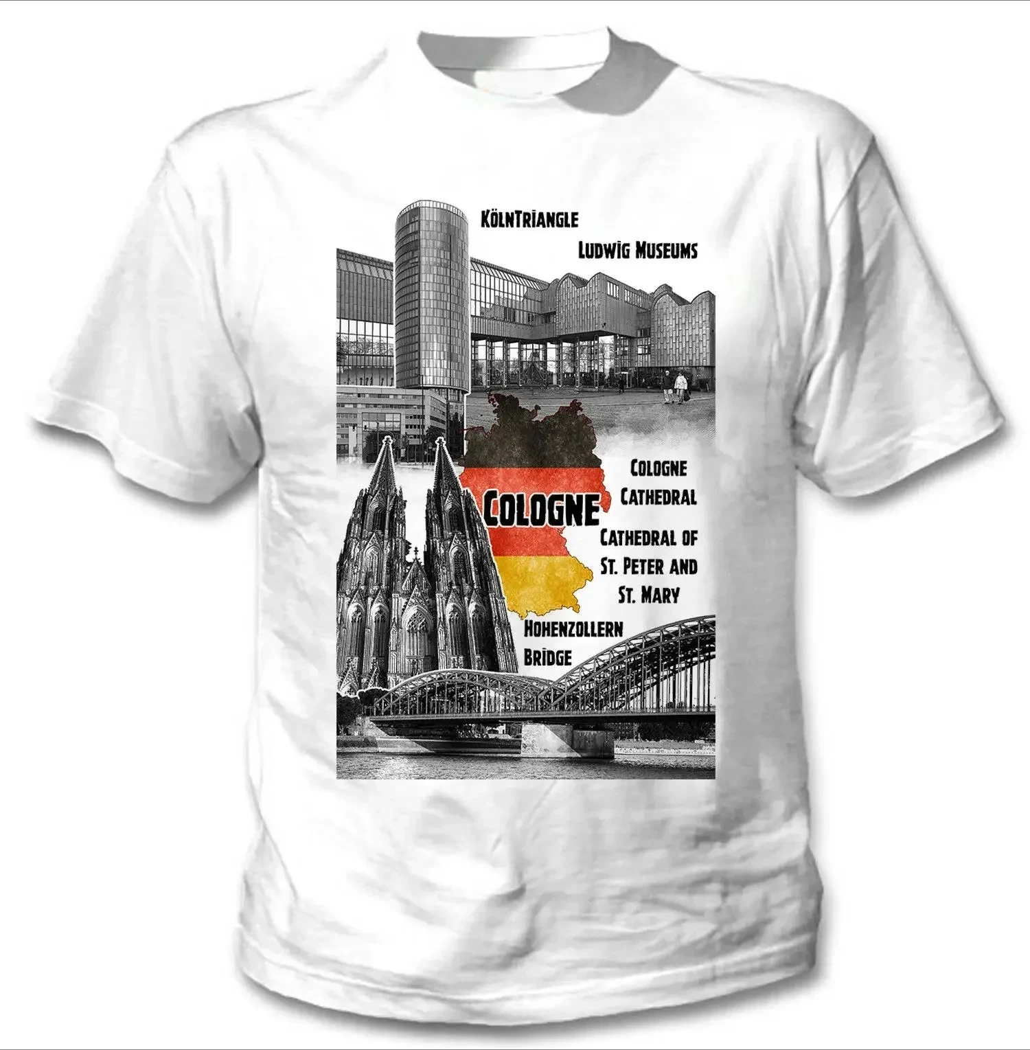 Germany Cologne Tourism Landscape Historical Buildings T-Shirt 100% Cotton O-Neck Short Sleeve Casual Mens T-shirt Size S-3XL