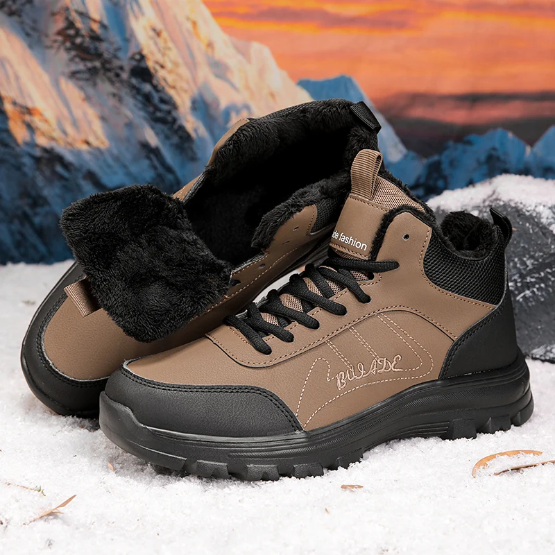 

ELUVA Men's Snow Boots Waterproof Sneakers Super Warm Plush Men Outdoor Non-slip Lightweight Hiking Boots Work Shoes Man Winter