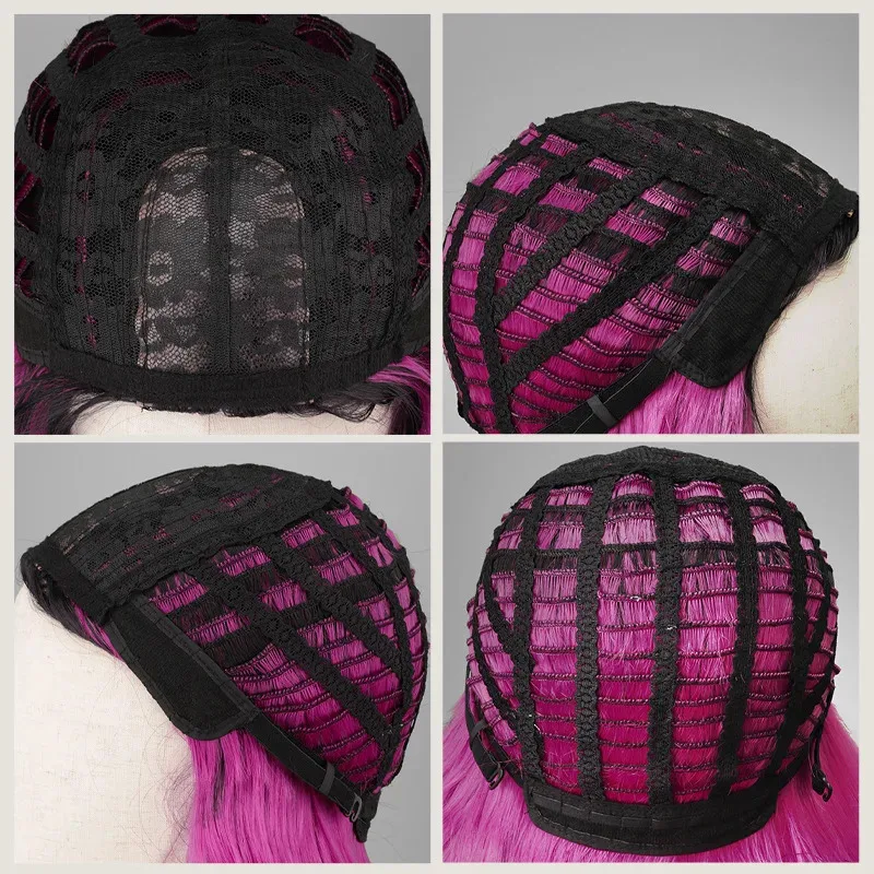 25COSCos شعر مستعار المرأة كامل القبعات الصيف تنفس شعر مستعار مريح ارتفاع درجة الحرارة الحرير التدرج الوردي الأرجواني طويل مجعد الشعر #4