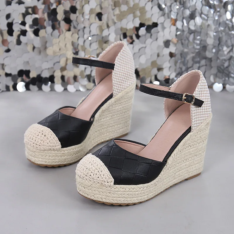 Scarpe da donna di moda 2024 sandalo femminile zoccoli Med di grandi dimensioni zeppa punta tonda tacchi alti espadrillas piattaforma ragazze di