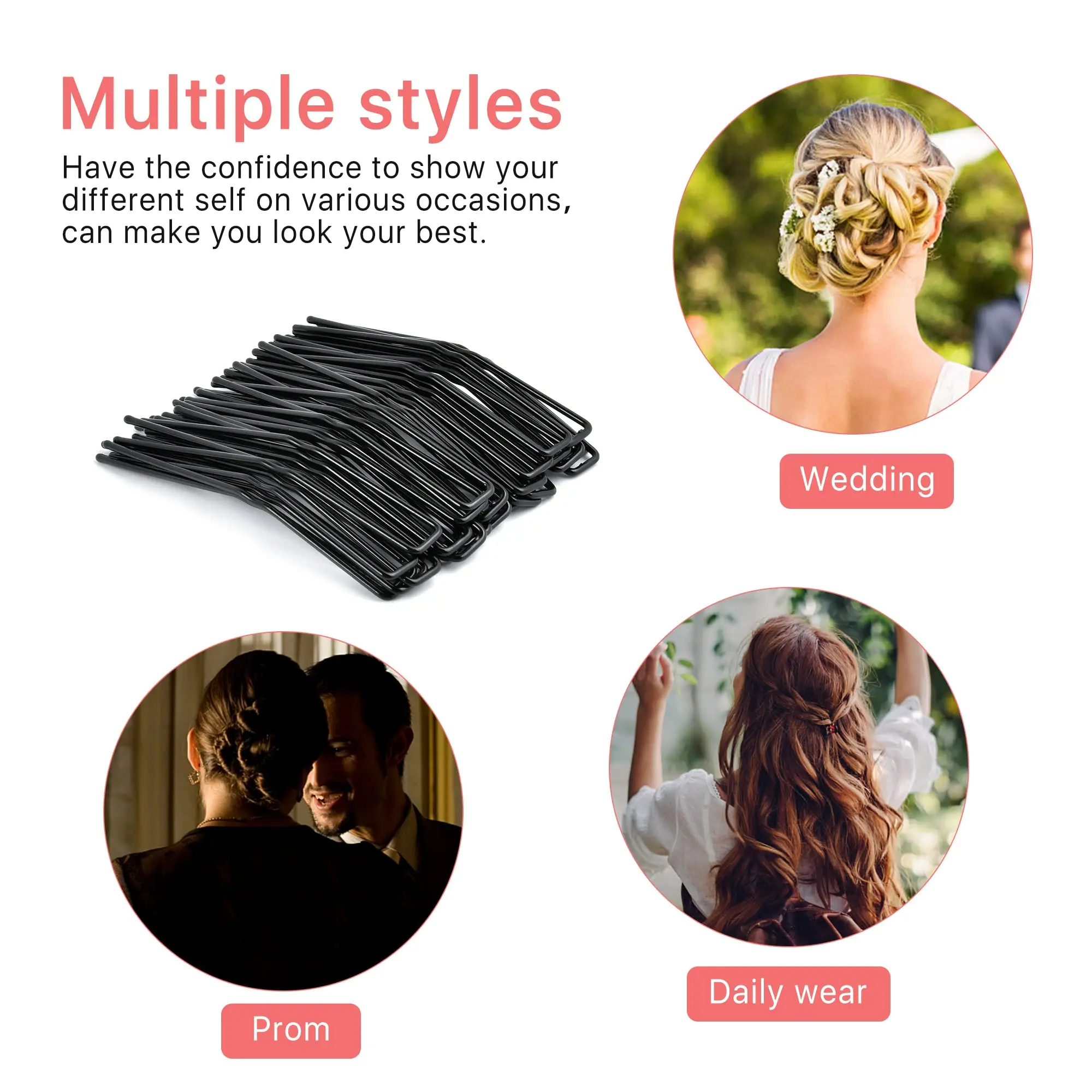 12Pcs U Shaped Hair Pins Ballet Bobby Pins Hair Styling Pins Curved Curly Bun Clips Hairpin Crimped Design with Ball Tips Black