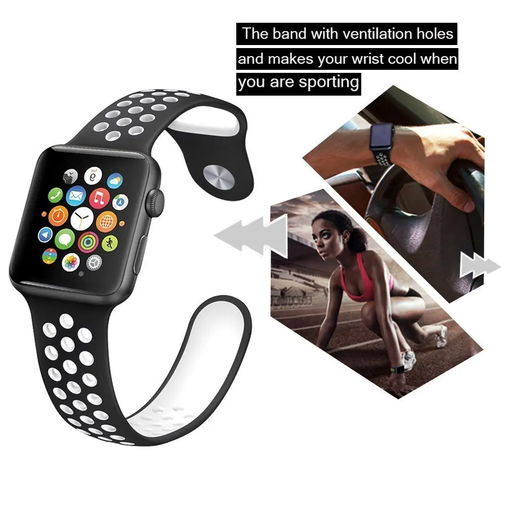 For Apple Watch Series 10 42mm / 9 8 7 41mm / SE (2023) SE (2022) SE 6 5 4 40mm / 3 2 1 38mm Hollow Silicone Watch Strap Dual Co