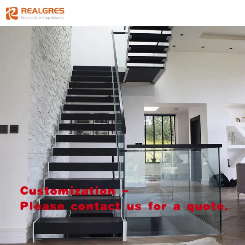 custom.Realgres Indoor Mono Stringer Prefab Indoor Wood Floating Stairs Home