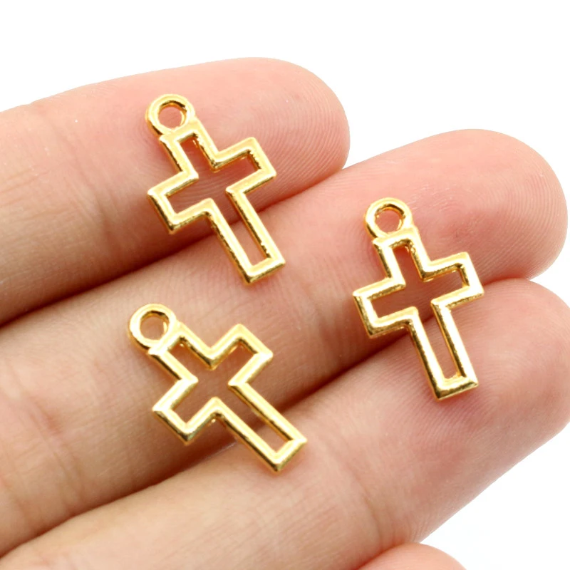 40pcs Charms Hollow Lovely Cross 17x10mm Bronze Antique Silver Color Pendants DIY Making Findings Handmade Tibetan Jewelry