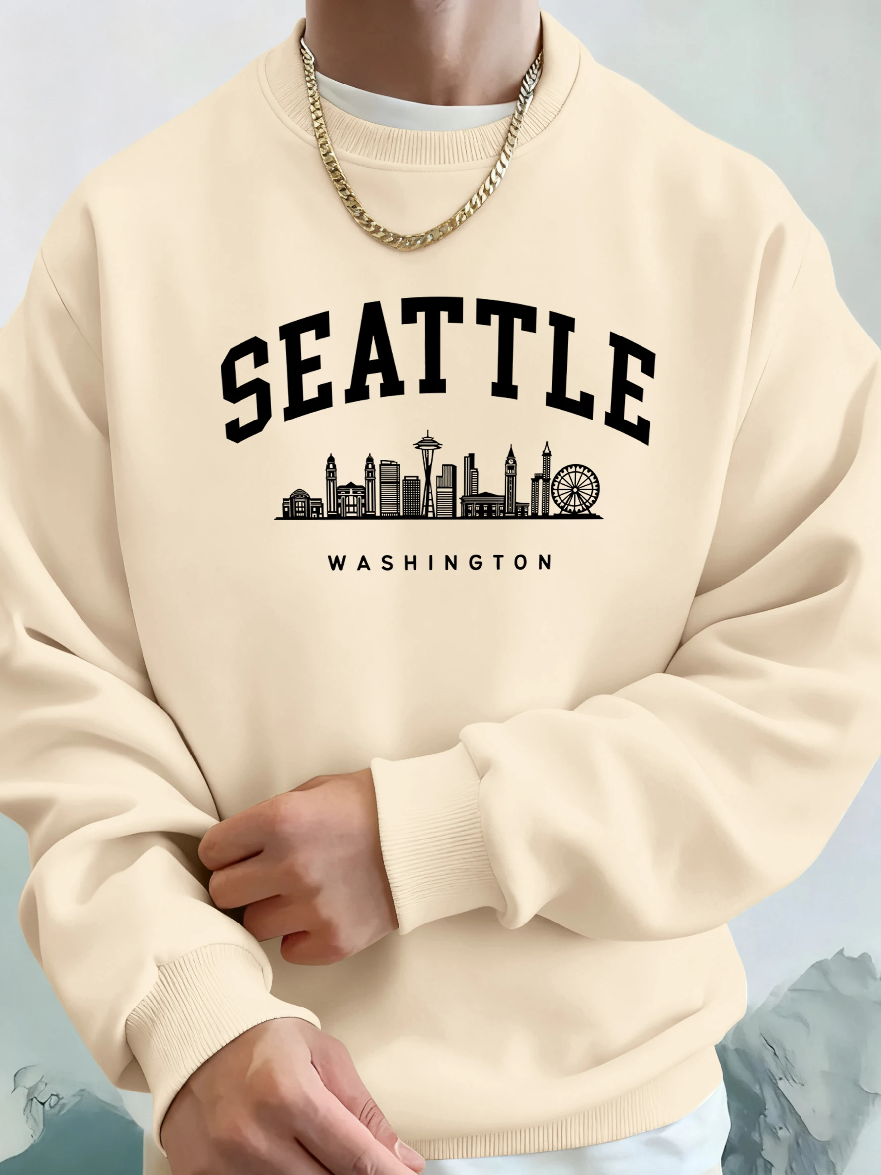 Seattle Washington Brief Kreative Gedruckt Mode Sportswear Mann Tasche Warme Top Fleece All-Match-Kleidung Bequeme Weiche Sweatshirt – Detail 24