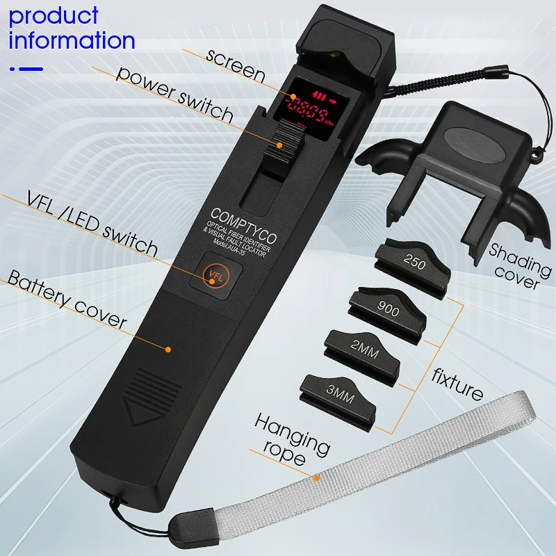 Imagem -06 - Optical Fiber Identifier Built-in Visual Fault Locator Iluminação Led Optic Direction Tester Tool 10mw Vfl Aua35