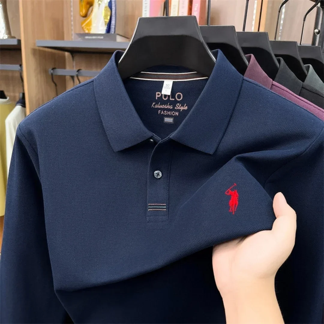 2026 neues 100% reines Baumwoll-Poloshirt der High-End-Marke für Herren, langärmelig, Herbstmode, luxuriöse Stickerei, Golf-Oberteil, Business-T-Shirt – Detail 7