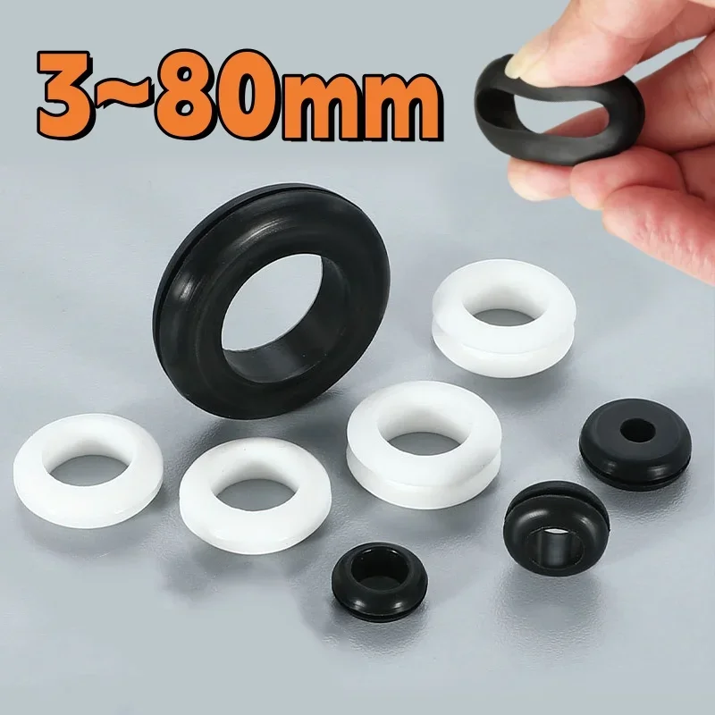 Grommet 3~80mm Black/White PVC Rubber Double Sided Protective Coil Seal Gasket Out Hole Wire O-ring for Protects Wire Cable Hole