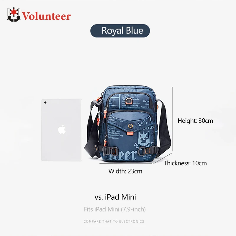 VOLUNTEER Crossbody Bags for Men 2026 New Fashion Letter Design Waterproof Casual Versatile Travel Laptop Oxford  Bags 1518-31A