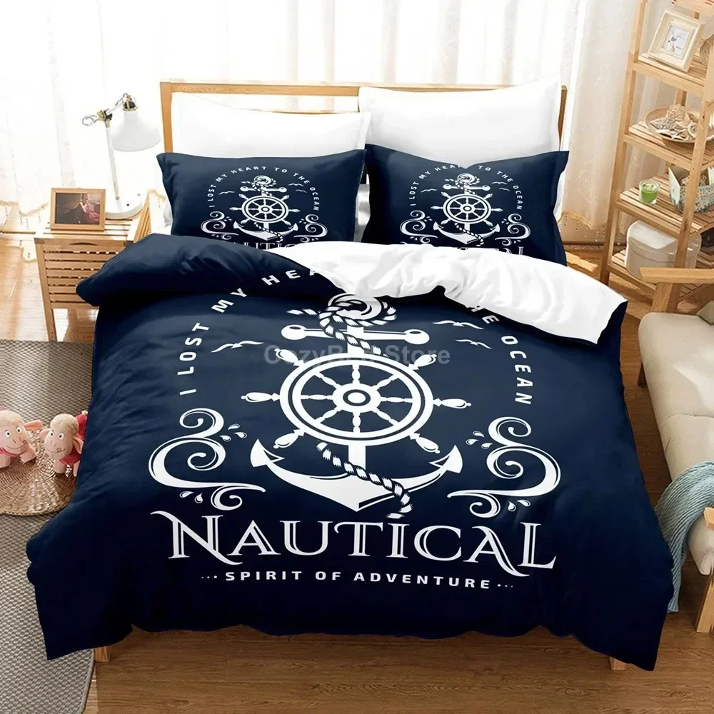 Marine Anchor Bedding Set Ocean Sea Duvet Cover Sets Comforter Kids Bed Polyester Twin Queen King Single Size Quilt Cover