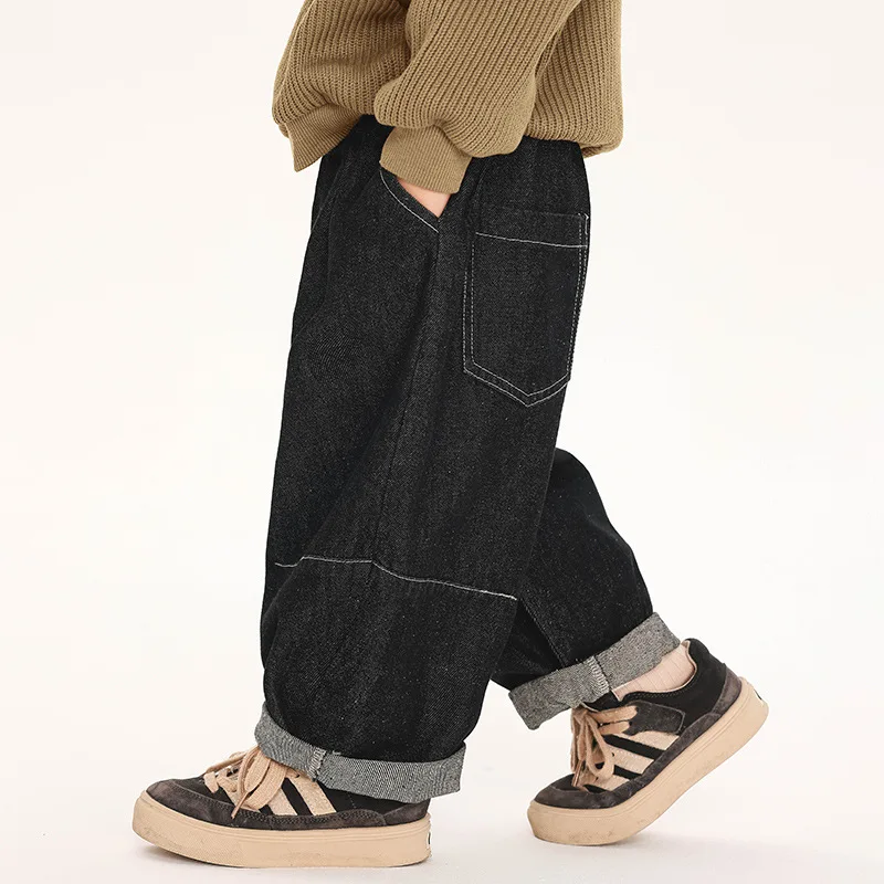 

2025 Boys' Jeans Spring and Autumn New Korean Edition Casual Fashion Simple Style Carrot Loose