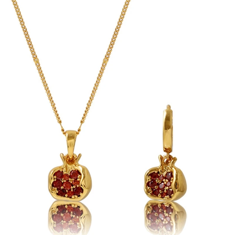 Stylish Pomegranate Earrings/Necklace Elegant Zircon Fruit Theme Jewelry for Parties Fashionable Women Decorations Dropship