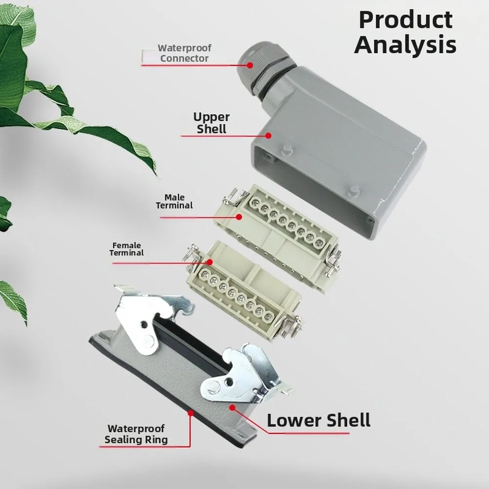 10 Pin Industrial Rectangular Socket Connector Compatible with Aviation Applications Polycarbonate Material IP65 Sealed