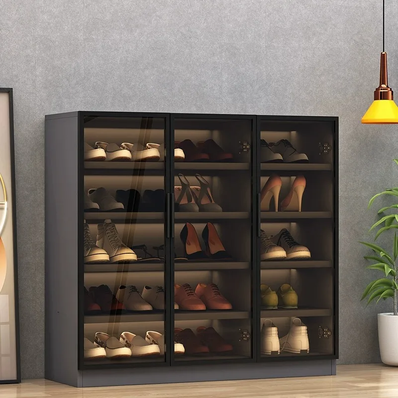 

Шкаф для обуви, бытовая дверь, встроенная в верхнюю часть со стеклянной дверью, шкаф для хранения, простой и современный встроенный входной шкаф.