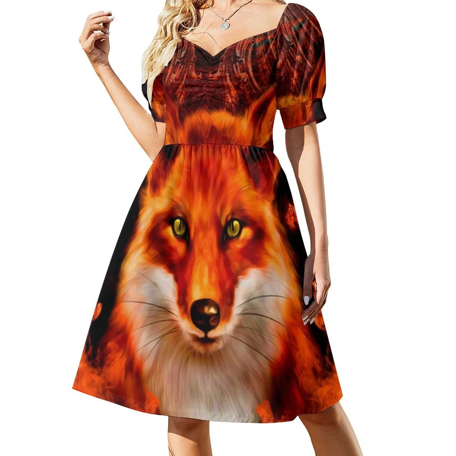 فستان ريد فاير فوكس بوهيمي بدون أكمام متعدد الطباعة لقضاء العطلات على الشاطئ فستان حفلات خلفية ثعلب نمط سلس كارتوني نسائي