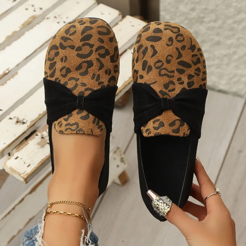 Новые лоферы, женские модные леопардовые повседневные прогулочные туфли на плоской подошве, женские уличные туфли без шнуровки, удобные женские кроссовки с круглым носком
