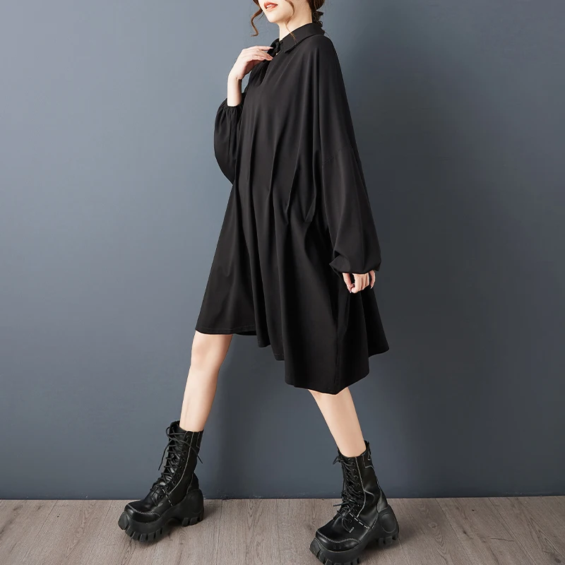 Primavera novo vintage Bla Dr plissado solto morcego longo Sve design exclusivo mistura de algodão feminino confortável respirável V-ne...