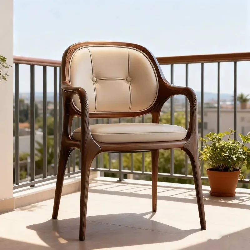 Vintage Wooden Dining Chairs Leather Armchair Designer Office Living Room Dining Chairs Sedia Da Pranzo Kitchen Furniture view 4