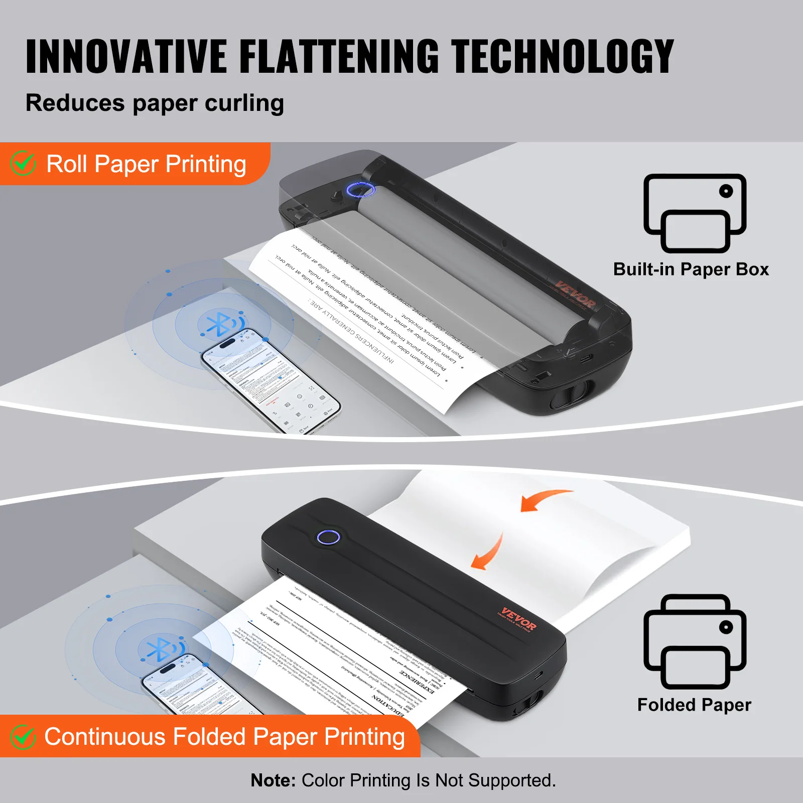 VEVOR طابعة حرارية متنقلة محمولة بدون حبر تعمل بالبلوتوث لبطارية A4 A5 بقدرة 11-2600 مللي أمبير في الساعة متوافقة مع أنظمة متعددة للمكتب المنزلي #4