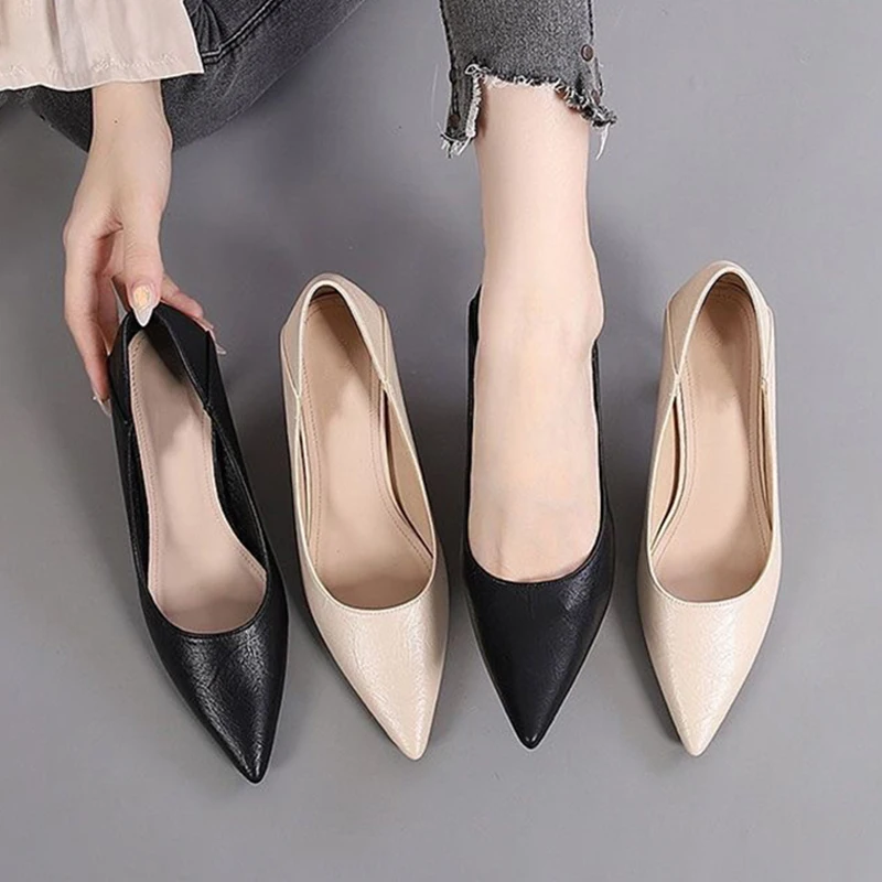 Oulylan أنيقة أشار تو عالية الكعب النساء موضة الجلود الناعمة حذا فردي للسيدات 5 سنتيمتر/7 سنتيمتر الفم الضحلة المهنية العمل الأحذية #3