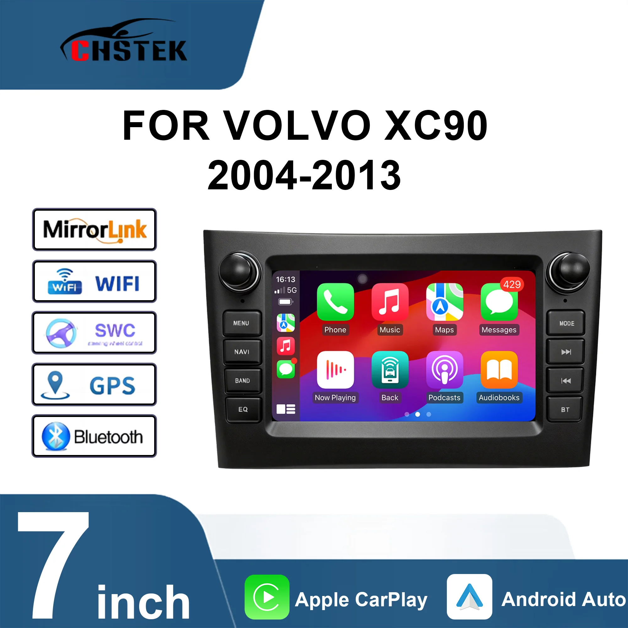 CHSTEK Car Radio For Volvo XC90 2004-2013 Upgrade Models GPS Wireless Carplay Android Auto Multimedia Navigation Bluetooth WiFi