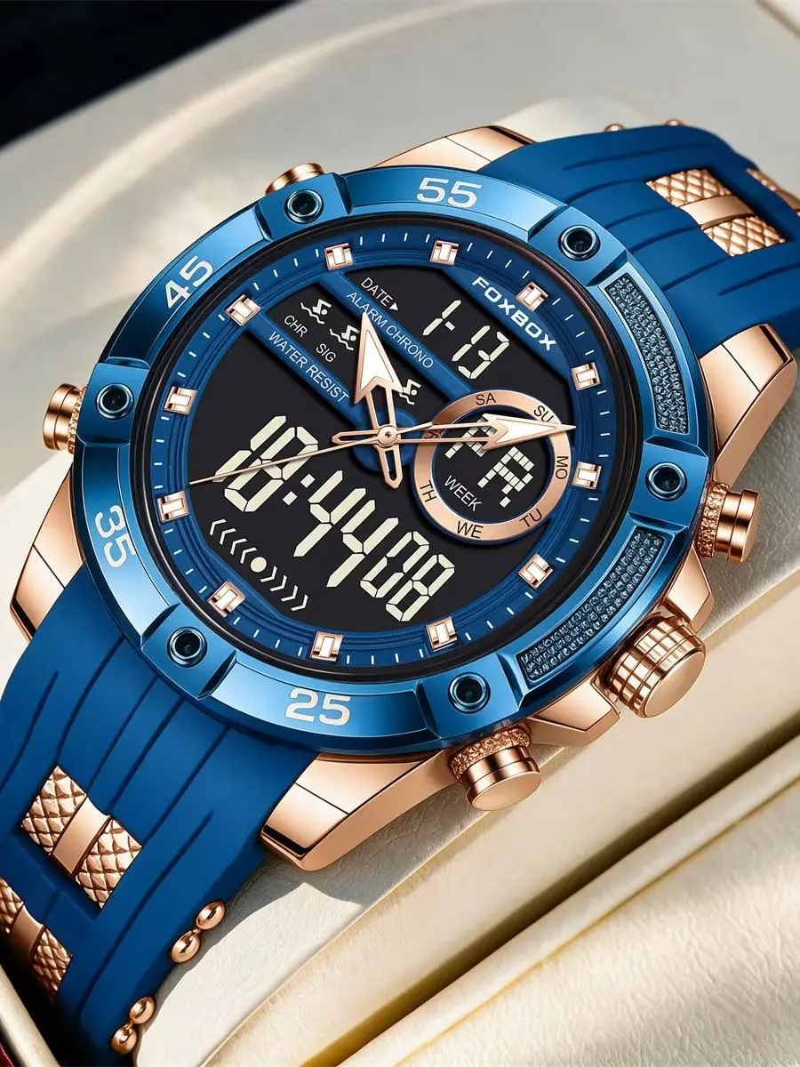 FOXBOX Neue Luxus-Herrenuhr LIGE Marke Modische Digitaluhren Herren Geschenke Wasserdichte Multifunktionale Quarz-Armbanduhren Reloj