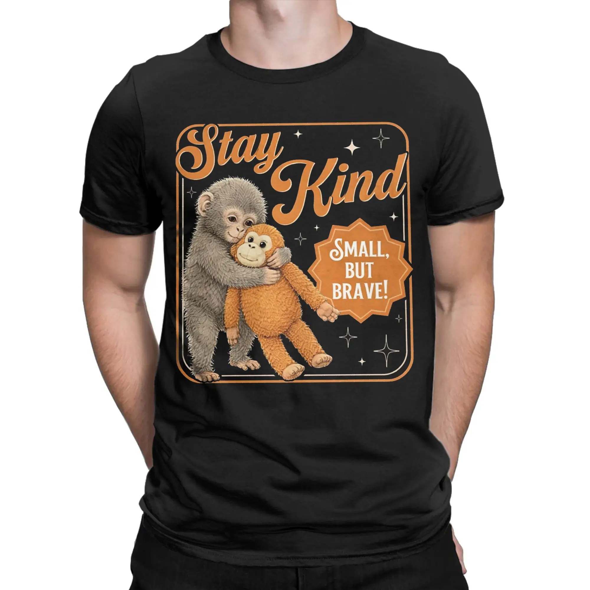 Team Punch Monkey Small but Brave T-Shirt Men Cotton Tops Printed  Round Neck Short Sleeve