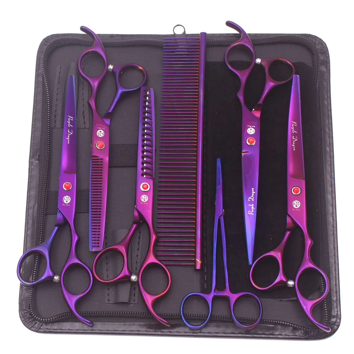 Purple Dragon Hundepflegeschere 6,5" 7" JP Edelstahl Gerade Schere Tierdünnheitsschere Gebogene Hundeschere Chunker Z3003 – Detail 6