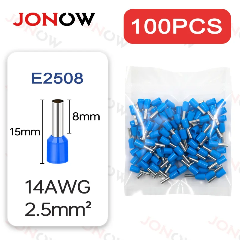 100PCS Röhren-Crimp-Klemmen Elektrokabel Aderendhülsen Steckverbinder E0508 E7508 E1008 E1508 E2508 E4009 E6012 Ringhülse – Detail 11
