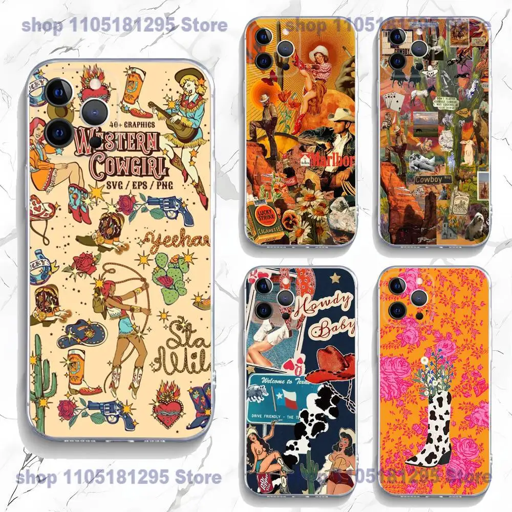 

Cowboy Cowgirl Howdy Western Ranch Boho Phone Case For iPhone 17,16,15,14,13,12,11 Plus,Pro,Max,XR,Plus,E,Mini Transparent Cover