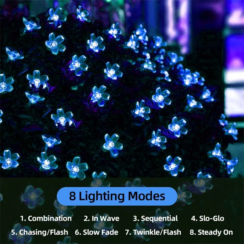 Outdoor Solar String Lights para jardim, impermeável, fada simulação, guirlandas florais, lâmpada, decoração de Natal